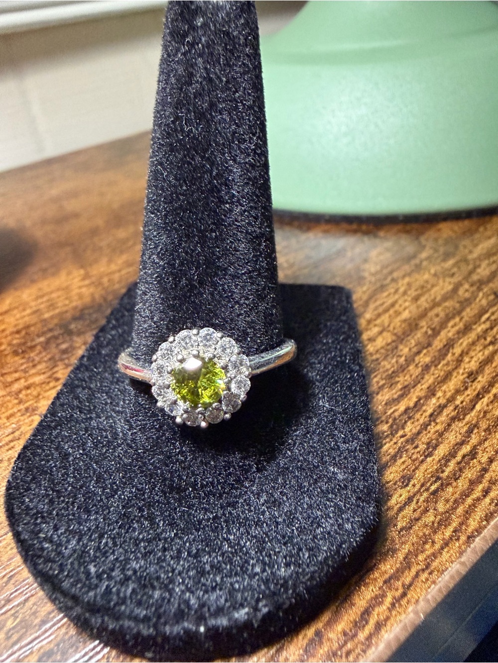 Sterling Silver Peridot Halo Ring - Green